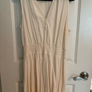 Market & Spruce Cream Smocked Midi Dress